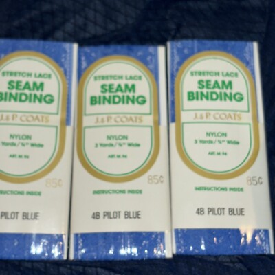 3 New Vintage J & P Coats Pilot Blue #4B Stretch Lace 3/4  Seam Binding Trim NOS