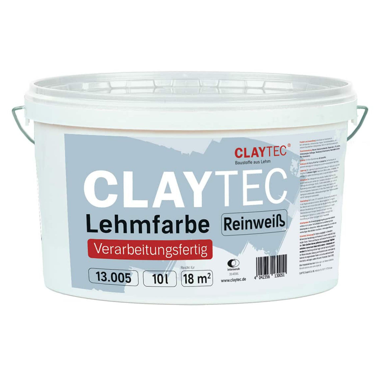 CLAYTEC Lehmfarbe reinweiß 10l Verarbeitungsfertig