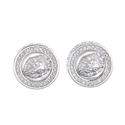 Men's Iced Hip Hop Sterling Silver Lion Head Screw Back Earrings SHS 486 S 