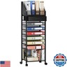 SWTYMIKI 9-Tier Rolling File Cart - Paper Organizer with Drawer and Trays, Wood Desk Office Organizer, Office Organization and Binder Storage for Workspace, Home, School, Black