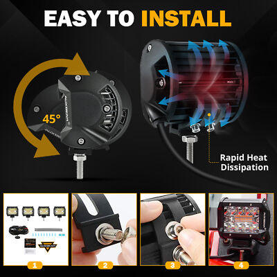 AUXBEAM 4" LED Work Light Bar Spot Cube Pods White Amber Strobe Fog Driving Lamp