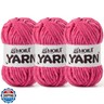 3 Pack Fluffy Chenille Yarn for Crocheting, Chunky Velvet Yarns for Crochet Amigurumi, Baby Yarn for Crocheting Soft Blanket, 262.4yds /10.5 oz Bulky Yarns for Crafts/Hats/Shoes/Socks (3 Rose)
