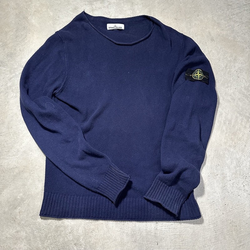 Stone Island Dark Blue Navy Thin Knit Sweater Adult LARGE Italy Cotton eBay