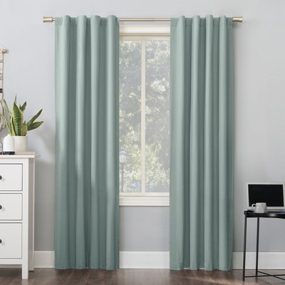 100% Blackout Back Tab Curtain Panel, 40''x96'', Misty Blue, Polyester,Solid Print