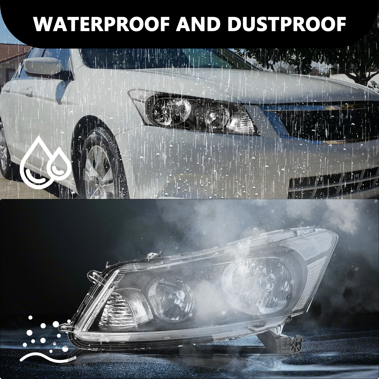 For 2008-2012 Honda Accord Sedan Black Headlights Clear Corner Headlamps Pair