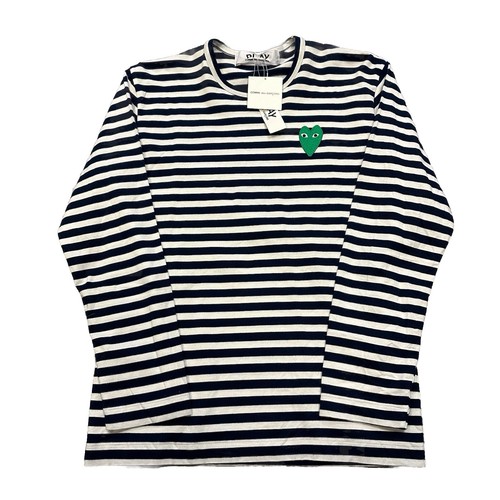 NWT CDG COMME DES GARCONS LOGO SHIRT L BLUE WHITE STRIPED