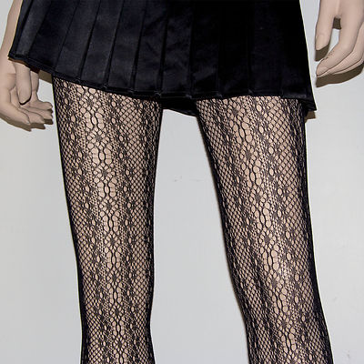 WET SEAL FASHION FANCY LACE  FLOWER STRIP FISHNET FOOTED TIGHTS NEW HARD TO FIND