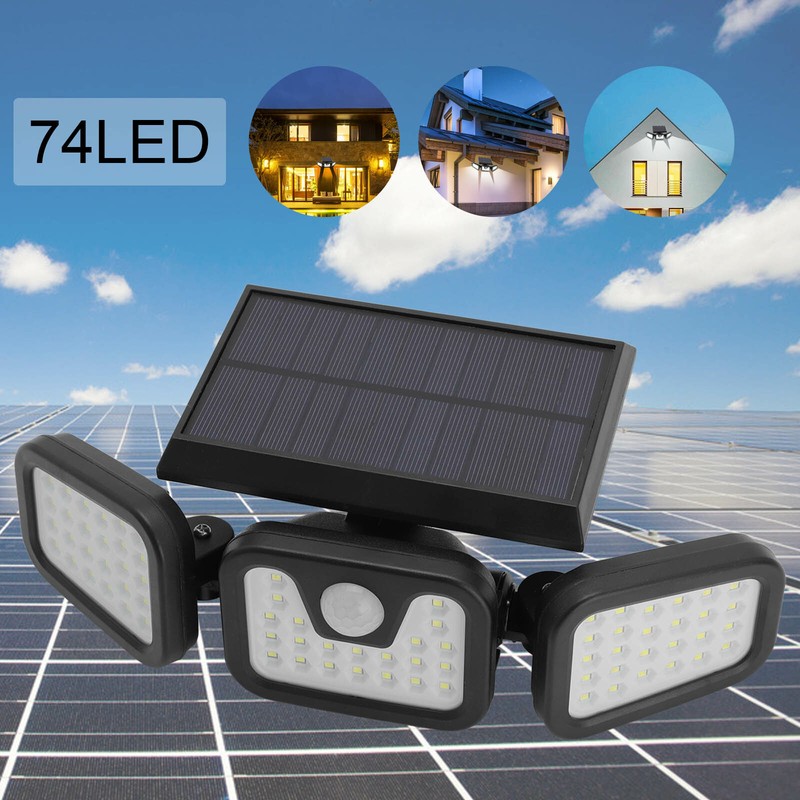 74 LED Solarleuchte Solarlampe mit Bewegungsmelder Außen Fluter Sensor Strahler