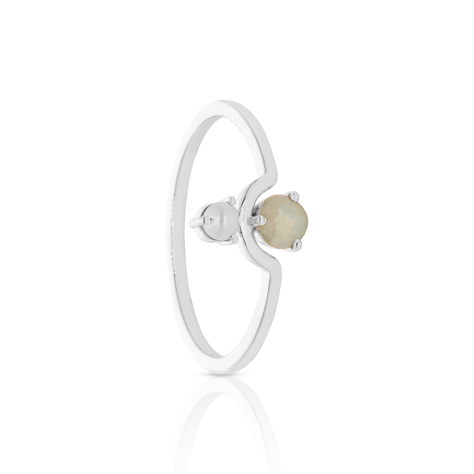 950 Platinum 0.3 Ct Genuine Pearl And Opal Gemstone Ring Jewelry Size-3 to 8 US