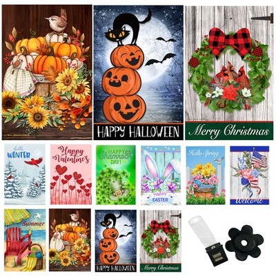 Garden Flags (Set of 10) 12x18 Inch Double Sided Yard Flags Seasons Holidays