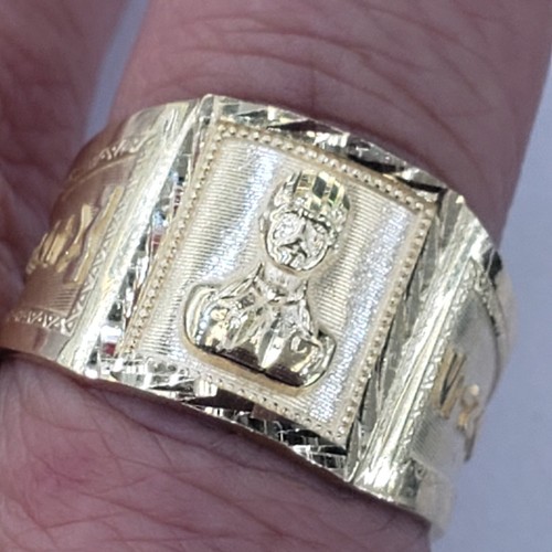 Pre-owned Handmade Mans Solid 14k Yellow Gold Malverde Sinaloa Ring Size 8 9 10 11 12