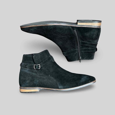 Black Suede Side Zipper Almond Toe Size 44 / 11