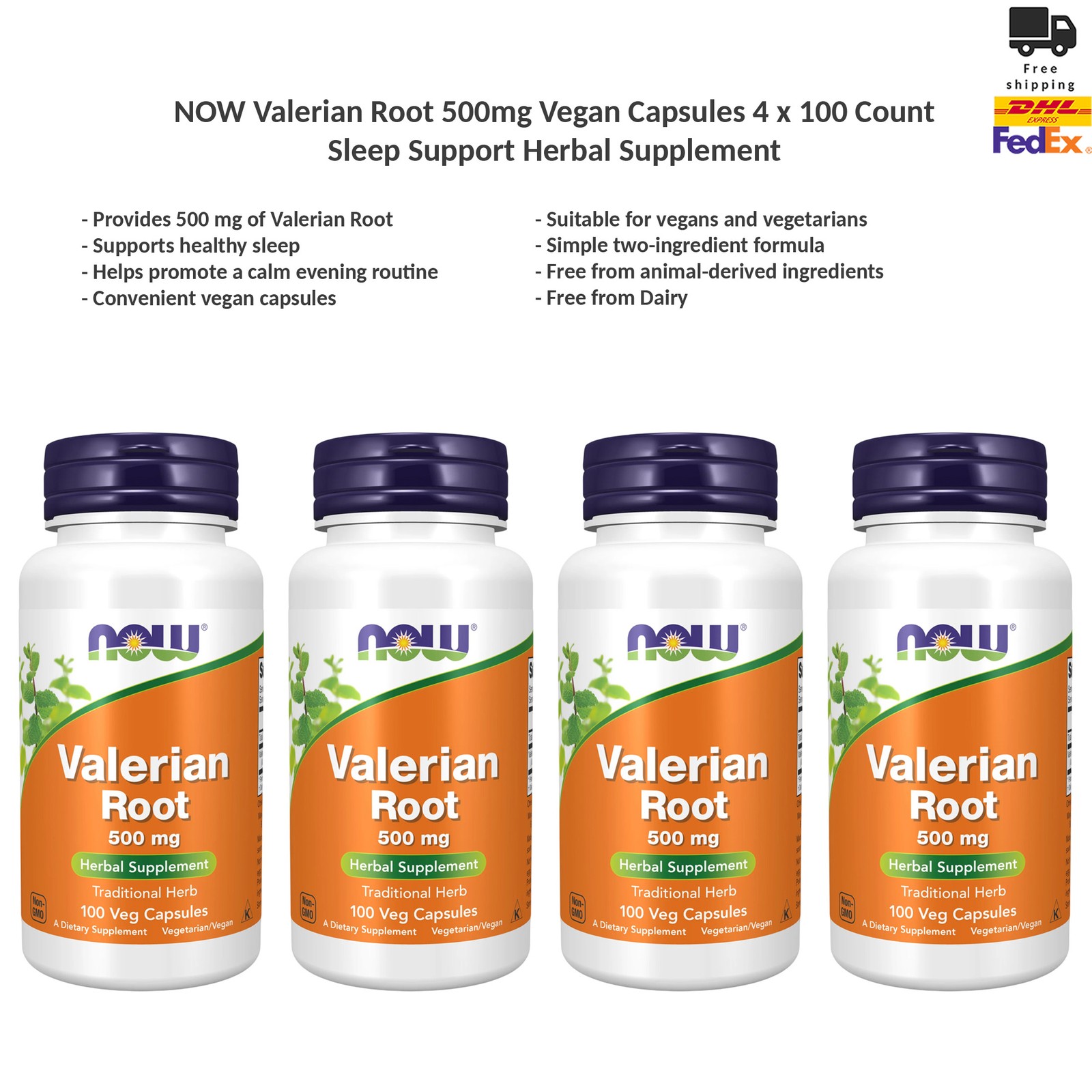 NOW Valerian Root 500mg Vegan Capsules 400 Count Sleep Support Herbal Supplement