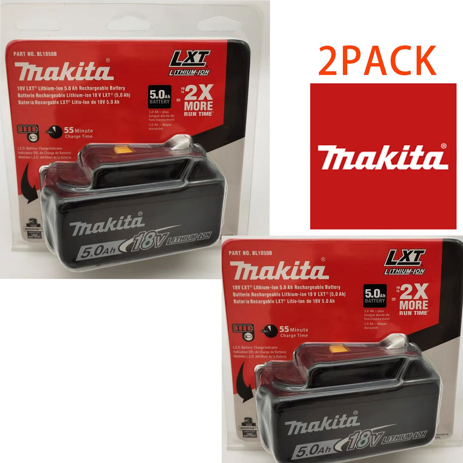 2PCS Original  Makita BL1850 18V 5.0Ah LXT Li-Ion Battery NEW Package