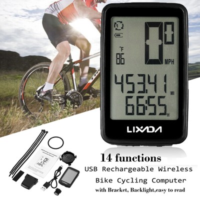 Lixada Wireless Bike Computer Bicycle Speedometer 10 Functions Rechargeable P0G1