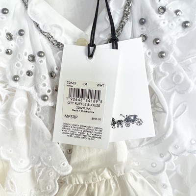 COACH COACH 1941 PRAIRIE RUFFLE BLOUSE LAYERED STUDDED COTTON LINEN BLEND WOMEN'S 4