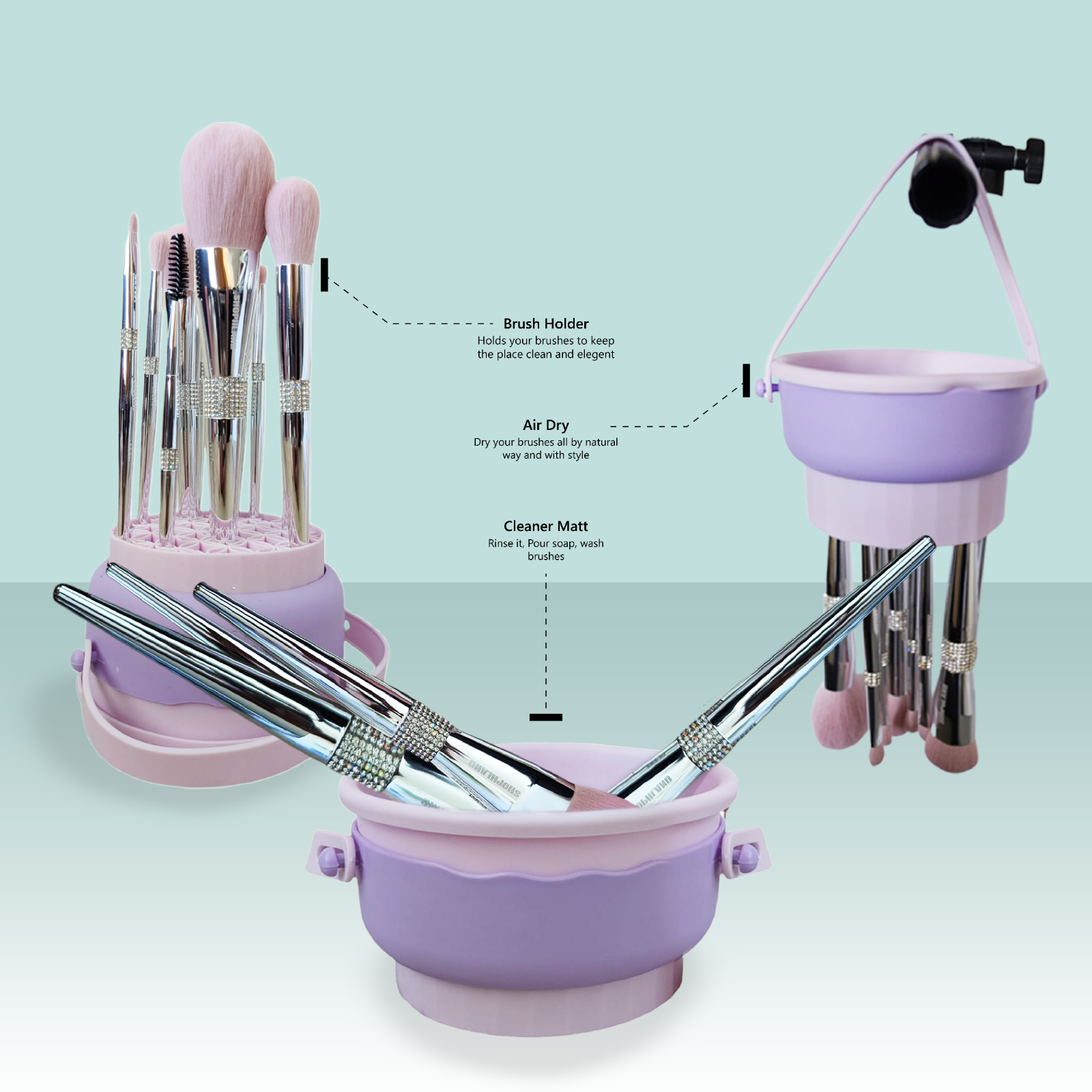 3-in-1 Silicone Makeup Brush Cleaner Bowl – Wash, Dry, and Store Brushes Easily