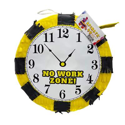 No Work Zone Clock Pinata, Clock Themed Birthday Party Decor, Black & Yellow Ove