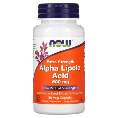 Now Foods Alpha Lipoic Acid Extra Strength 600 мг 60 растительных капсул Качество GMP