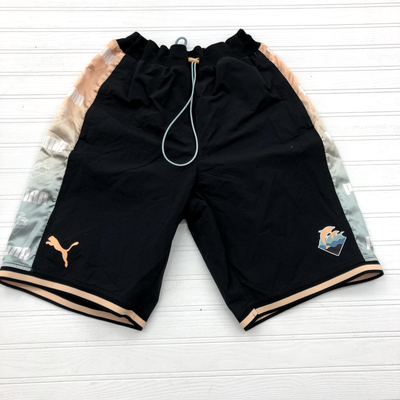 Puma Black Gold Stretchy Drawstring Activewwear Basketball Shorts