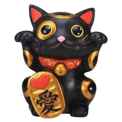 Black Maneki Neko Beckoning Cat Lucky Money Japanese Figurine