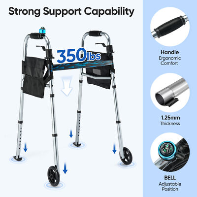 6.8lbs Front Wheeled Folding Walker for Seniors All-Terrain Wheel 350lb Capacity