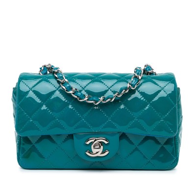 Authenticated Chanel Mini Rectangular Classic Patent Single Flap Blue
