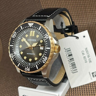 Pre-owned Citizen Nj0176-10e Black Leather Automatic Mechanical Analog Men's Dress Watch