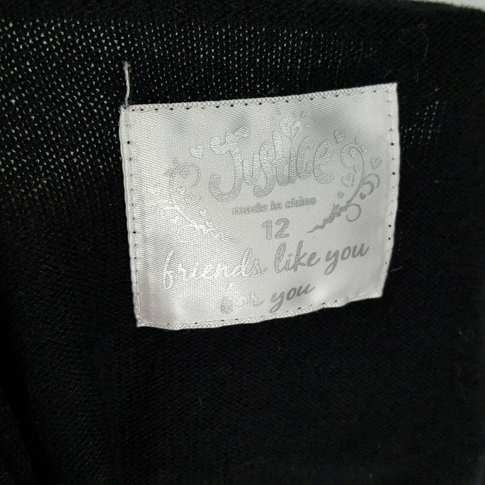 Justice Fuzzy Sweater Size 12 Sparkling Threads Button Down Cardigan Black Girls