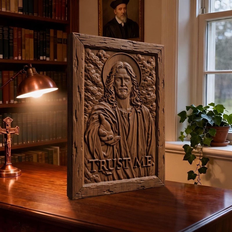 Jesus Christ - Trust Me Wooden Carved Handmade Christian Icon | Byzantine Decor