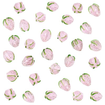 PH PandaHall 30pcs Strawberry Beads 3D Fruit Beads Handmade Lampwork Glass Beads