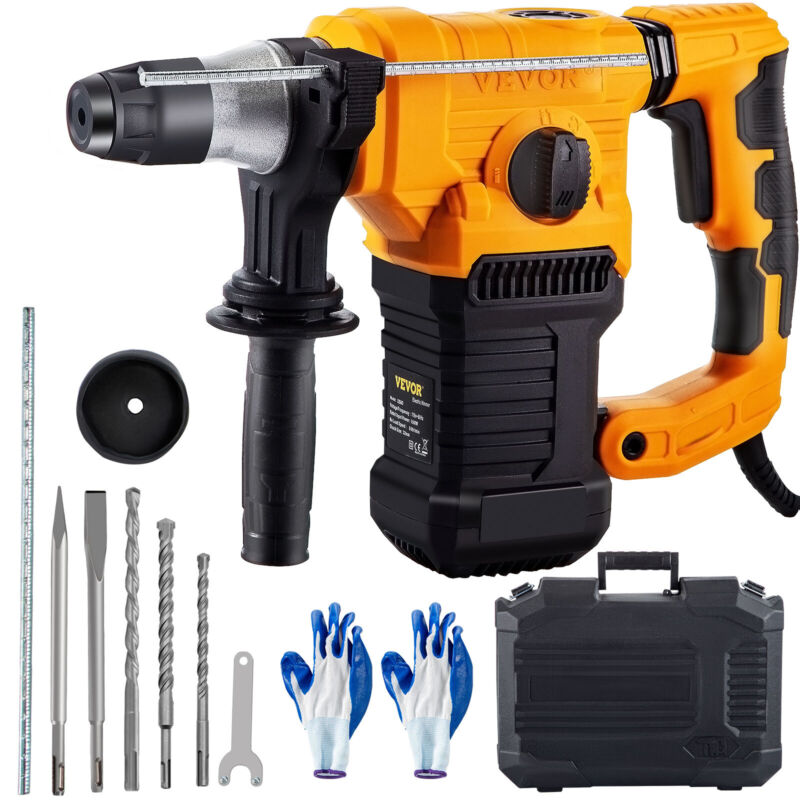 VEVOR 1500W Rotary Hammer Drill 1-1/4" SDS Plus Concrete Jack Hammer w/ Chisels