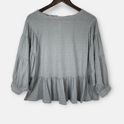 Boutique BNDI Womens Top Blouse S Gray Boho Crepe Batwing Peplum Ruffle Festival