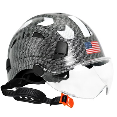 Construction Safety Helmet With Goggle ABS Hard Hat Work Cap ANSI Carbon Fiber