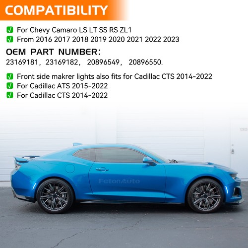 Dynamic LED Side Marker Light Front Rear for Chevy Camaro LS LT SS ZL1 2016-2023