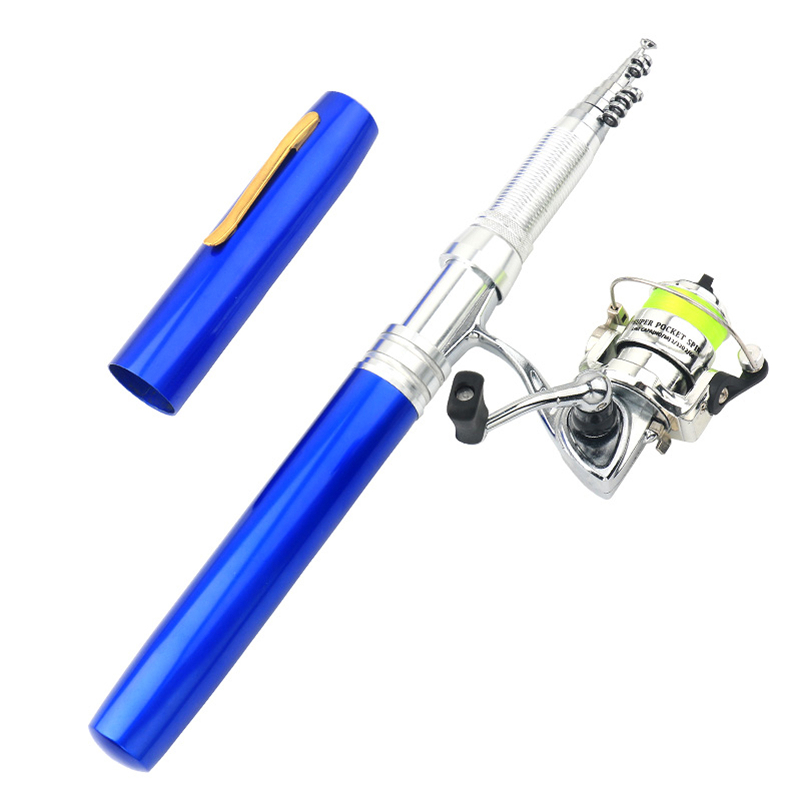 Portable Pen Shape Fishing Rod Telescopic Aluminum Alloy Fishing Pole + Metal Fi