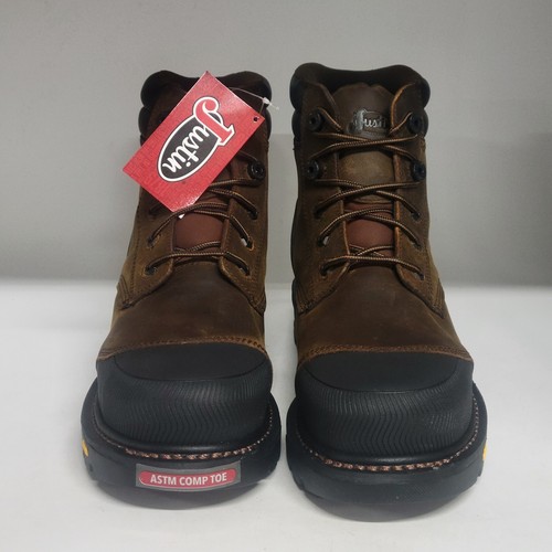 Pre-owned Justin Boots Justin Warhawk 6" Comp Toe Work Boot Brown Mens Size 13ee