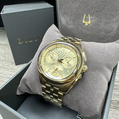 Pre-owned Bulova New✅curved✅  Curv Chronograph Gold Stainless Steel Men's Watch 97a125 $895