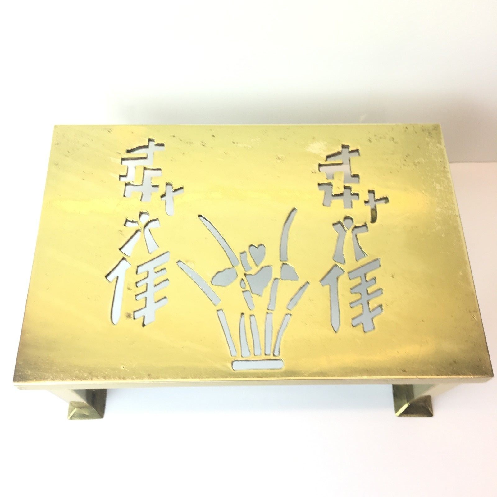Japanese Brass Footman Trivet Kettle Stand Fireplace Hearth Display Table Stool