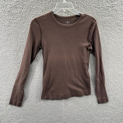 Three Dots Womens Top Medium Brown 100% Cotton Pullover Long Sleeve Shirt