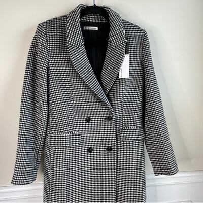 Pre-owned Reformation Double Breasted Wool York Plaid Gingham Long Coat Size Xl In Multicolor
