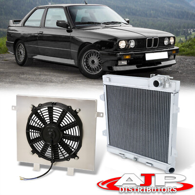 2 Row Aluminum Radiator + Fan Shroud For 1987-1991 BMW E30 M3 3 Series Manual MT