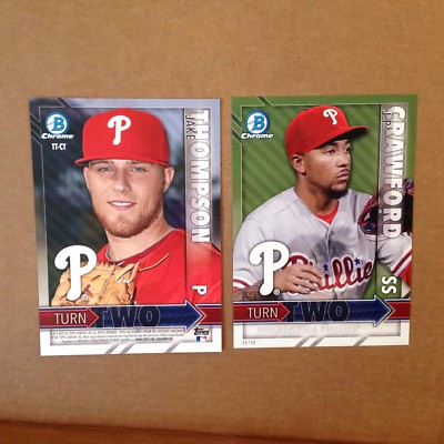 J P CRAWFORD JAKE THOMPSON Phillies RC #/49 made 2016 Bowman Chrome 5x7 Turn Two