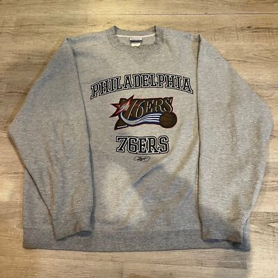 Vintage Reebok Philadelphia 76ers Pullover Sweatshirt Gray Iverson Size XL NBA