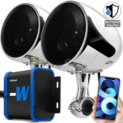 Waterproof Bluetooth Motorcycle Stereo Speakers Audio FM Radio System USB Harley