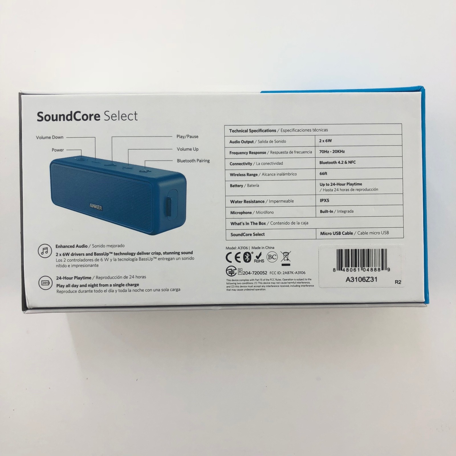 Anker SoundCore Select Portable Blue Wireless Bluetooth Speaker A3106Z31