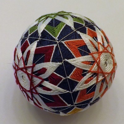 Japanese Temari Ball Six flowers Purple, yellow, green peach,maroon, magenta