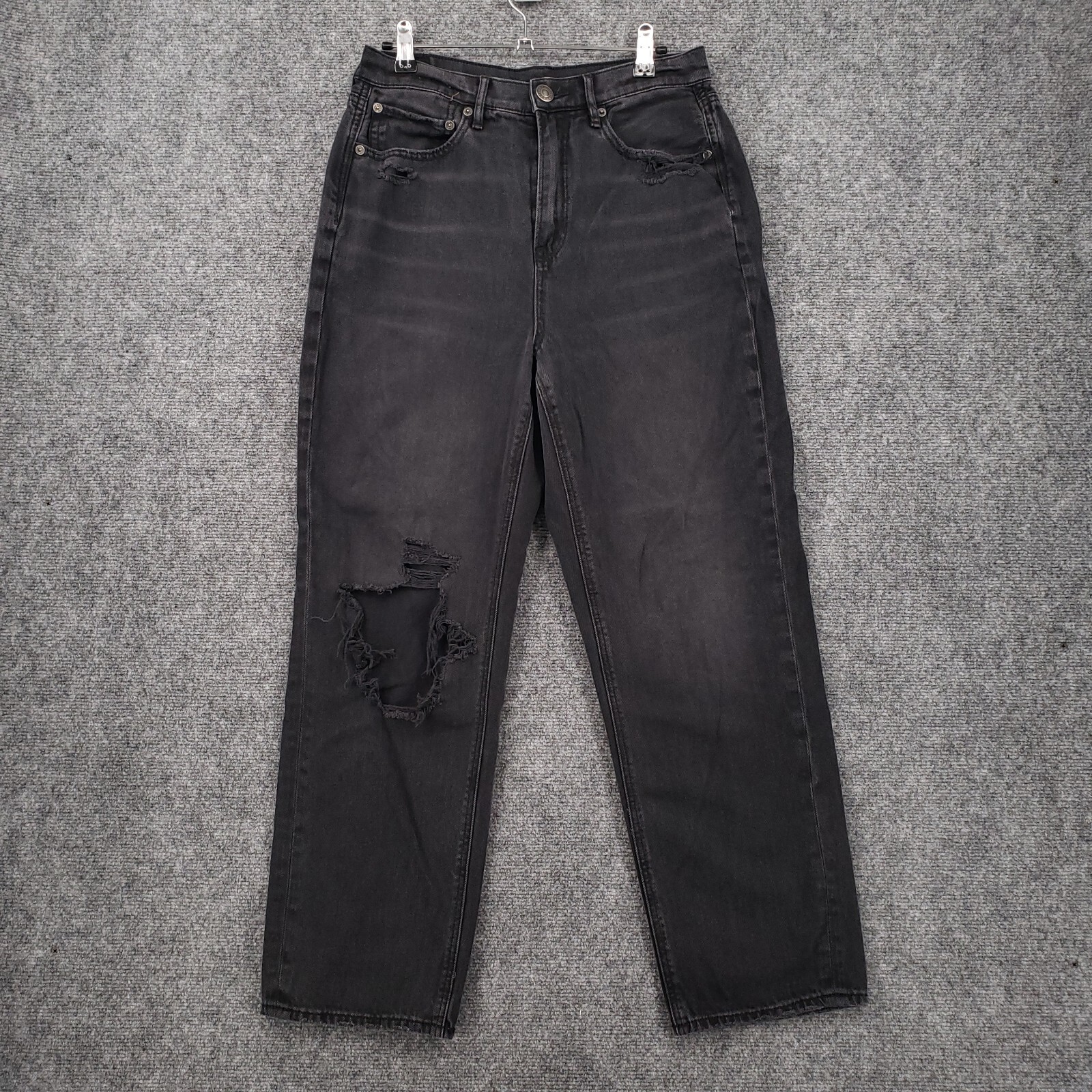 American Eagle Jeans Womens 6 Black Highest Rise 90s Boyfriend Straight Ripped