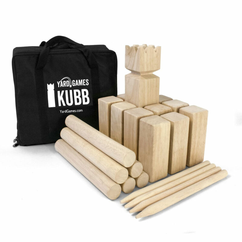 YardGames Kubb Premium Wooden Game Set with Canvas Storage Bag (Open Box)