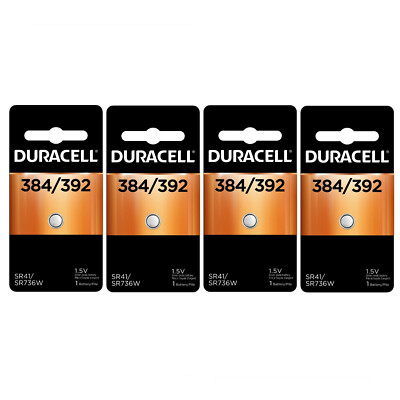 4 384/392 Duracell Silver Oxide Batteries (AG3, LR41, MS312, SP384, SP392, SR41)